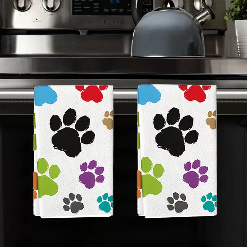 Home Cooking For Dogs - قطعتان، مناشف مطبخ ملونة بتصميم مخلب